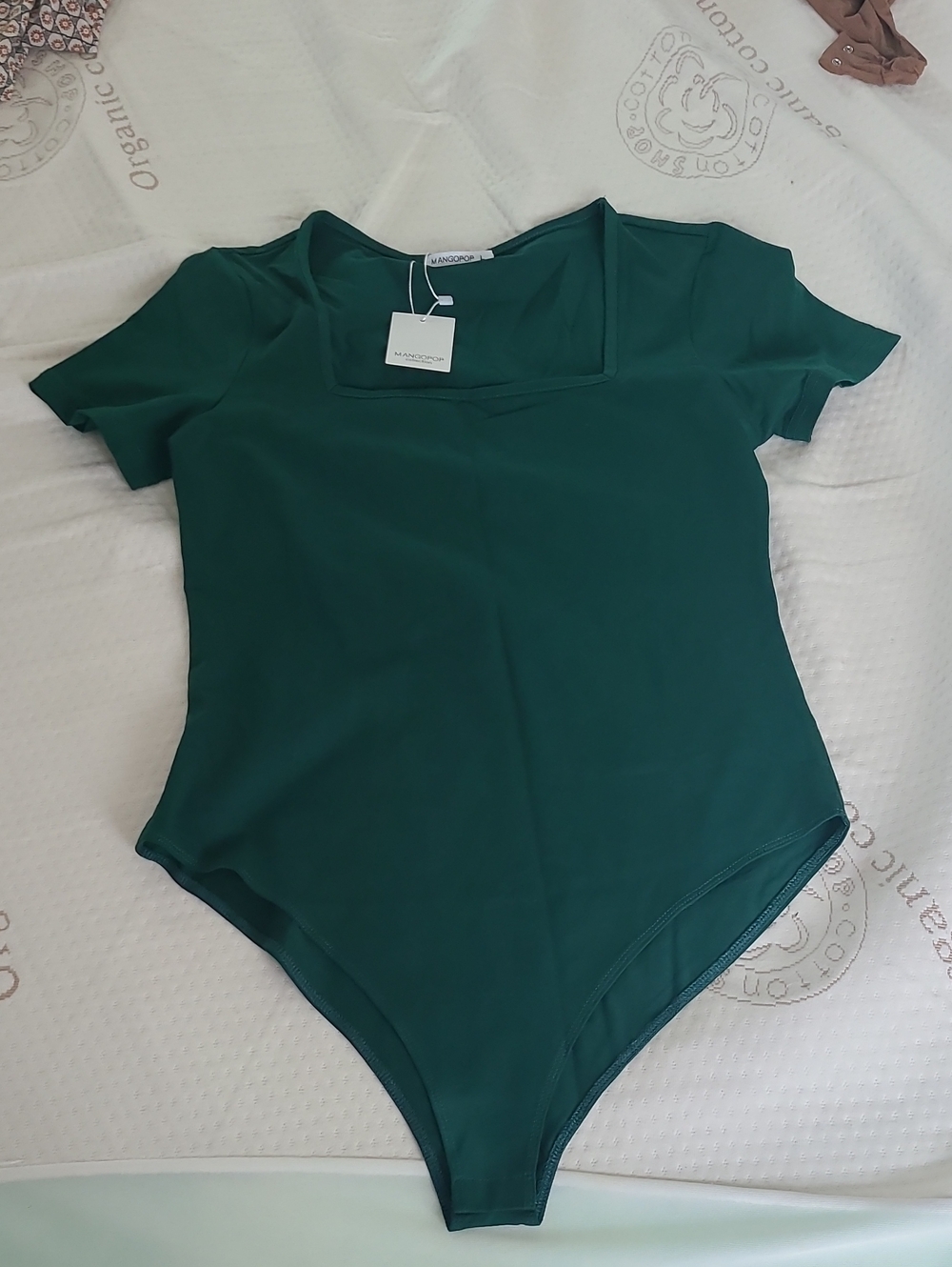 Mango Deep Green Square Neck Short Sleeve Bodysuit